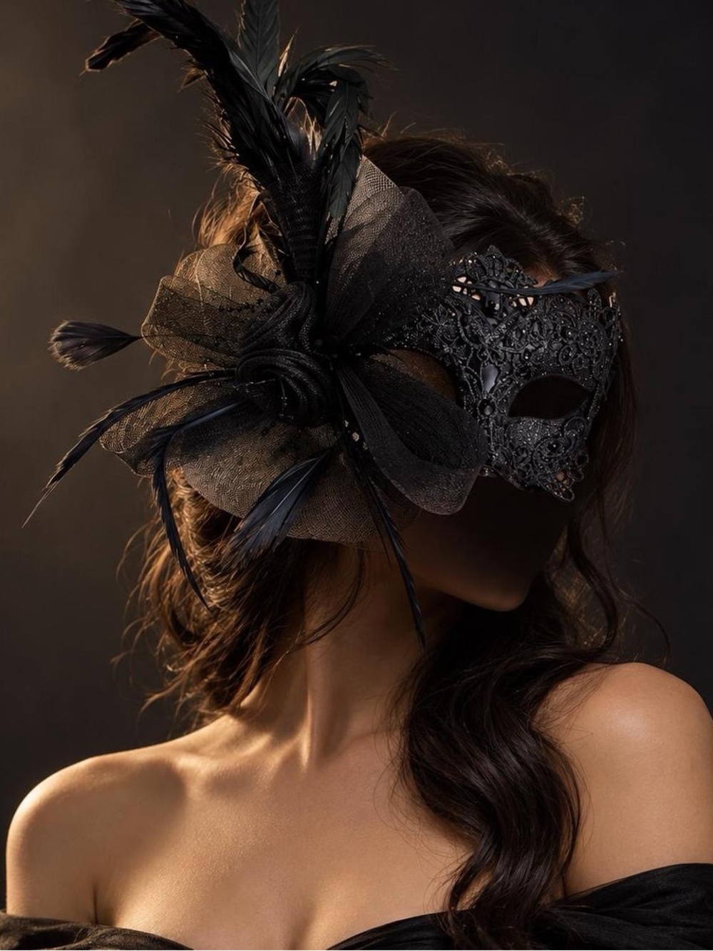 Black Lace Feather Masquerade Mask Gothic Halloween Costume